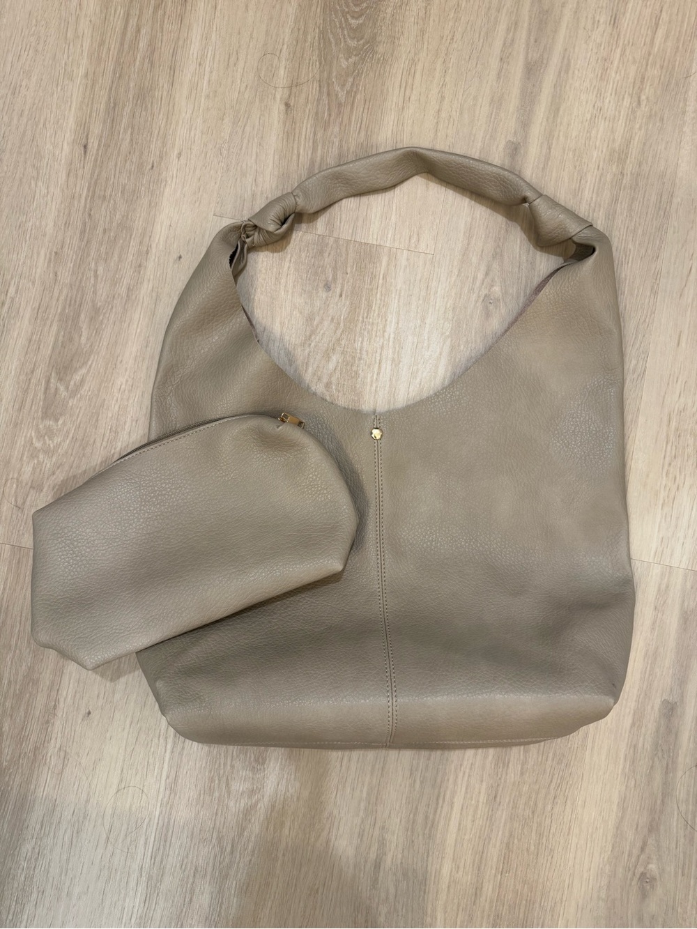 Anthropologie Pebbled Taupe Shoulder Hobo with Pouch